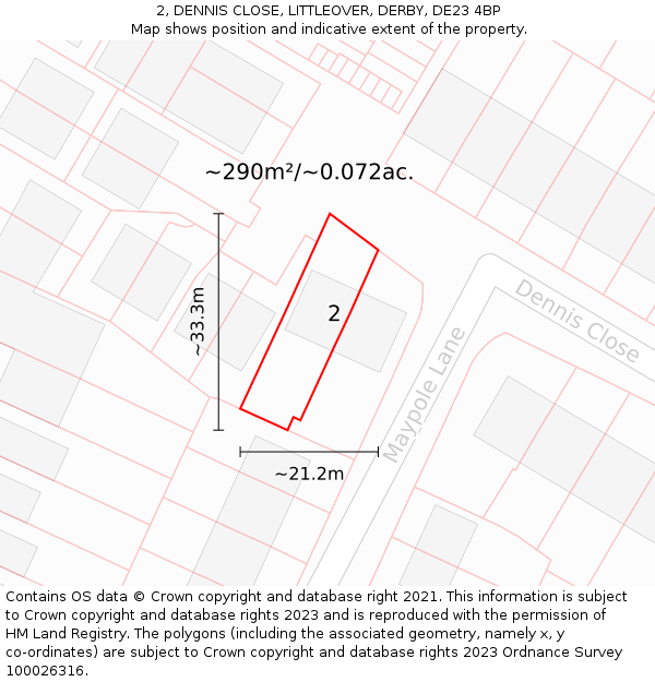 2, DENNIS CLOSE, LITTLEOVER, DERBY, DE23 4BP: Plot and title map