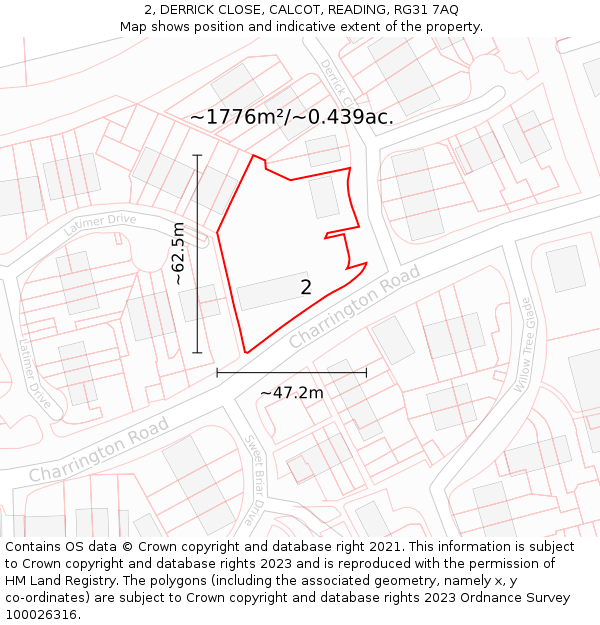 2, DERRICK CLOSE, CALCOT, READING, RG31 7AQ: Plot and title map