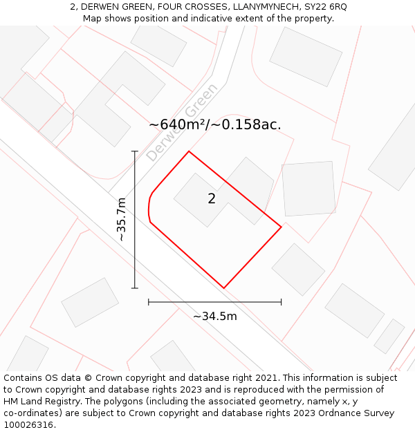 2, DERWEN GREEN, FOUR CROSSES, LLANYMYNECH, SY22 6RQ: Plot and title map