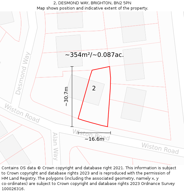 2, DESMOND WAY, BRIGHTON, BN2 5PN: Plot and title map