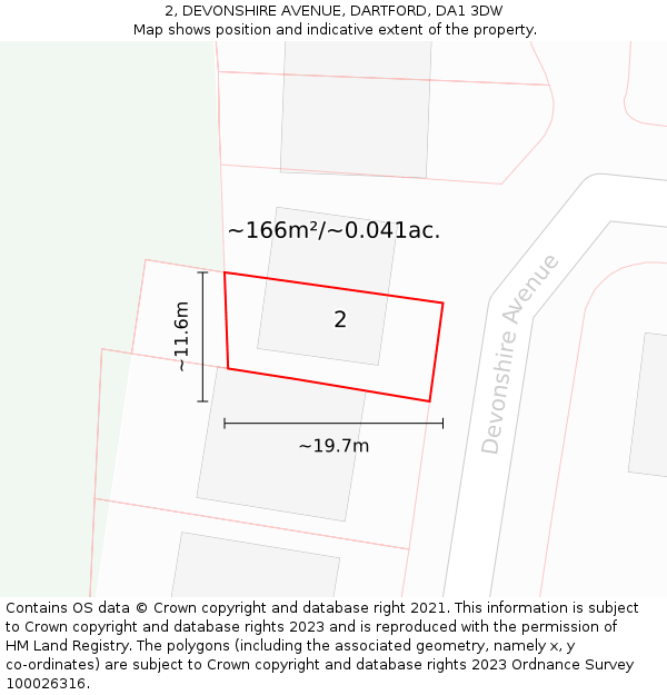 2, DEVONSHIRE AVENUE, DARTFORD, DA1 3DW: Plot and title map