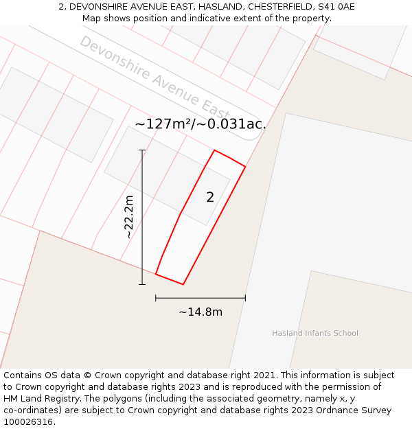 2, DEVONSHIRE AVENUE EAST, HASLAND, CHESTERFIELD, S41 0AE: Plot and title map