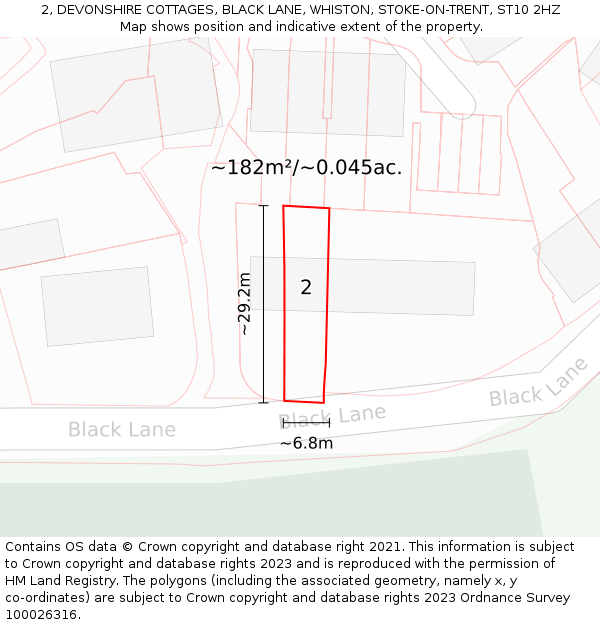 2, DEVONSHIRE COTTAGES, BLACK LANE, WHISTON, STOKE-ON-TRENT, ST10 2HZ: Plot and title map