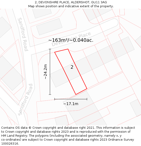 2, DEVONSHIRE PLACE, ALDERSHOT, GU11 3AG: Plot and title map