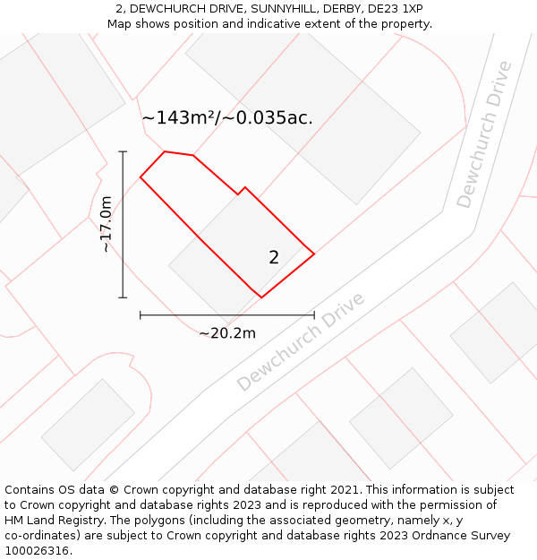 2, DEWCHURCH DRIVE, SUNNYHILL, DERBY, DE23 1XP: Plot and title map