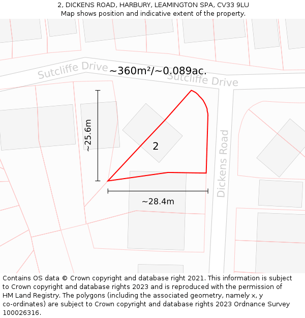 2, DICKENS ROAD, HARBURY, LEAMINGTON SPA, CV33 9LU: Plot and title map