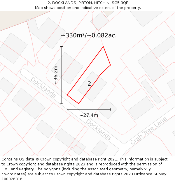 2, DOCKLANDS, PIRTON, HITCHIN, SG5 3QF: Plot and title map