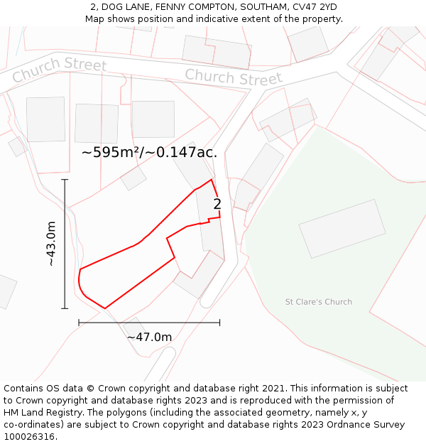 2, DOG LANE, FENNY COMPTON, SOUTHAM, CV47 2YD: Plot and title map