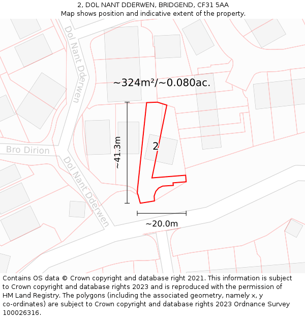 2, DOL NANT DDERWEN, BRIDGEND, CF31 5AA: Plot and title map