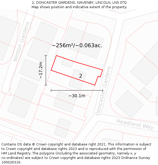 2, DONCASTER GARDENS, NAVENBY, LINCOLN, LN5 0TQ: Plot and title map