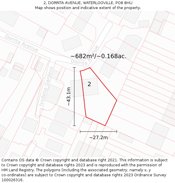 2, DORRITA AVENUE, WATERLOOVILLE, PO8 8HU: Plot and title map