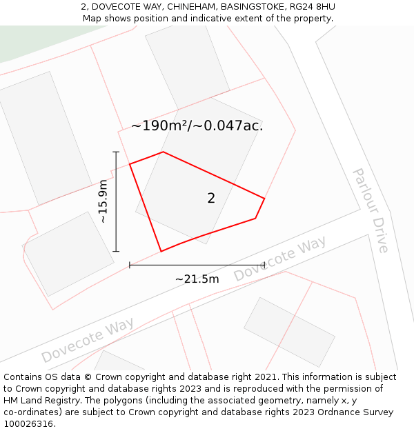 2, DOVECOTE WAY, CHINEHAM, BASINGSTOKE, RG24 8HU: Plot and title map