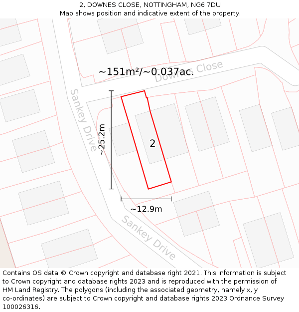 2, DOWNES CLOSE, NOTTINGHAM, NG6 7DU: Plot and title map