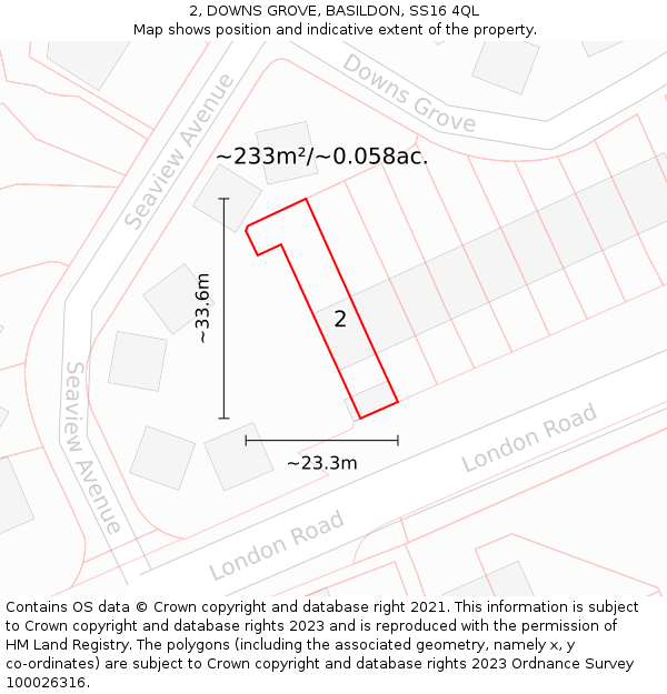 2, DOWNS GROVE, BASILDON, SS16 4QL: Plot and title map