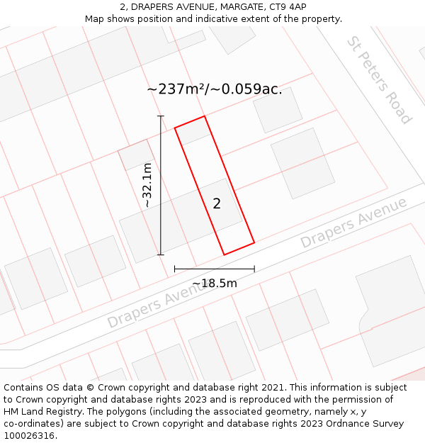 2, DRAPERS AVENUE, MARGATE, CT9 4AP: Plot and title map