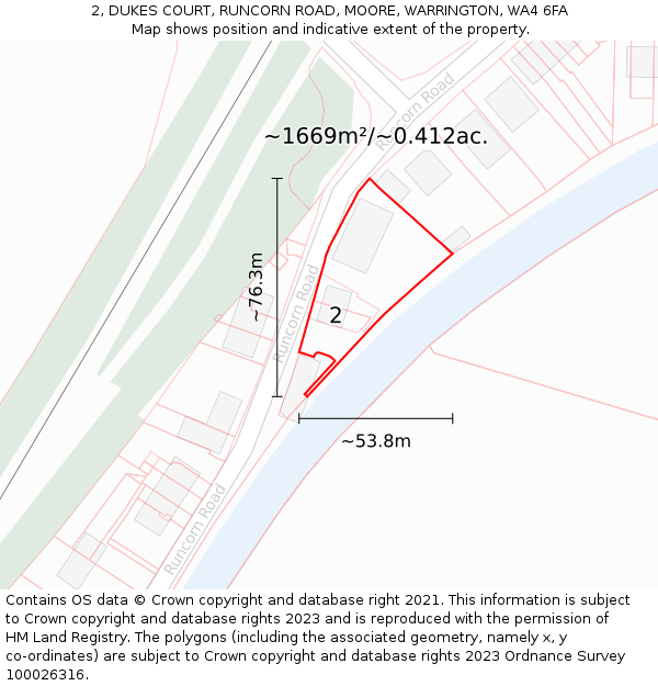 2, DUKES COURT, RUNCORN ROAD, MOORE, WARRINGTON, WA4 6FA: Plot and title map