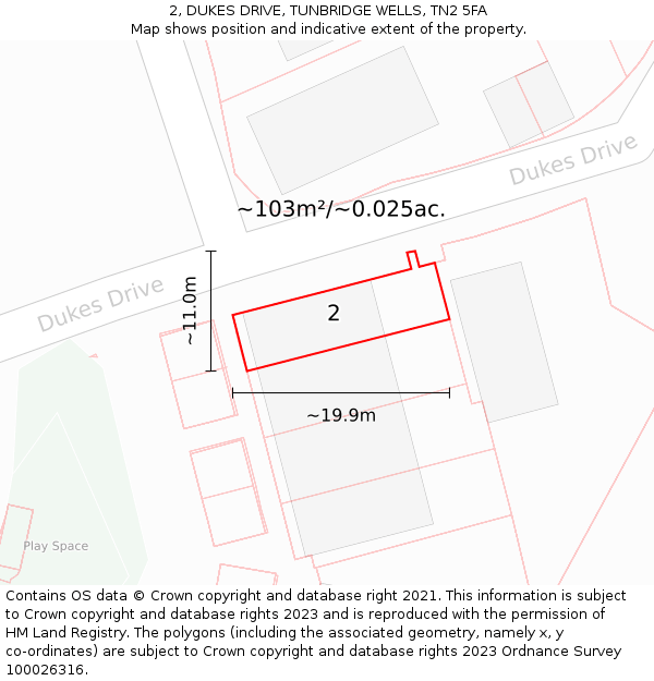 2, DUKES DRIVE, TUNBRIDGE WELLS, TN2 5FA: Plot and title map