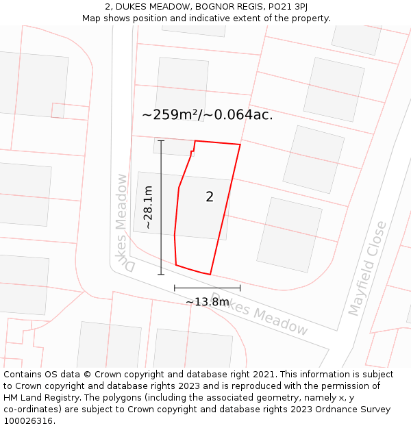 2, DUKES MEADOW, BOGNOR REGIS, PO21 3PJ: Plot and title map