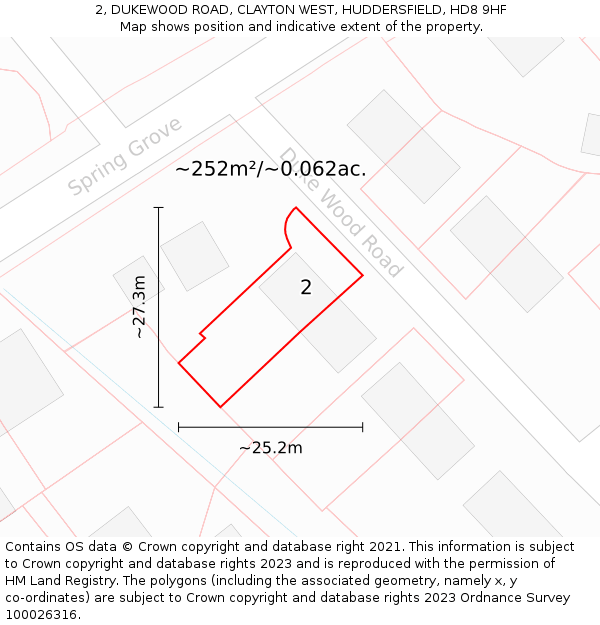 2, DUKEWOOD ROAD, CLAYTON WEST, HUDDERSFIELD, HD8 9HF: Plot and title map