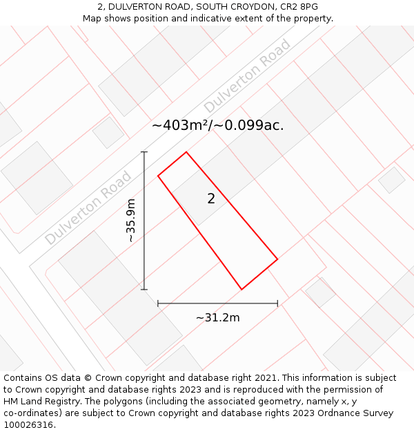 2, DULVERTON ROAD, SOUTH CROYDON, CR2 8PG: Plot and title map