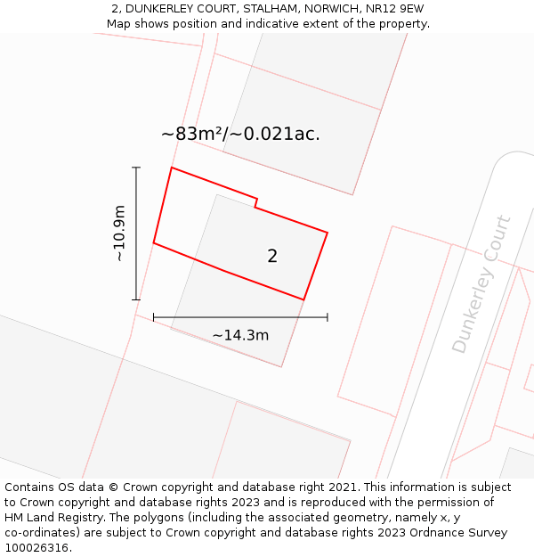 2, DUNKERLEY COURT, STALHAM, NORWICH, NR12 9EW: Plot and title map