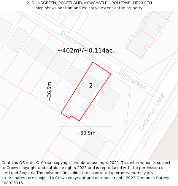 2, DUNSGREEN, PONTELAND, NEWCASTLE UPON TYNE, NE20 9EH: Plot and title map