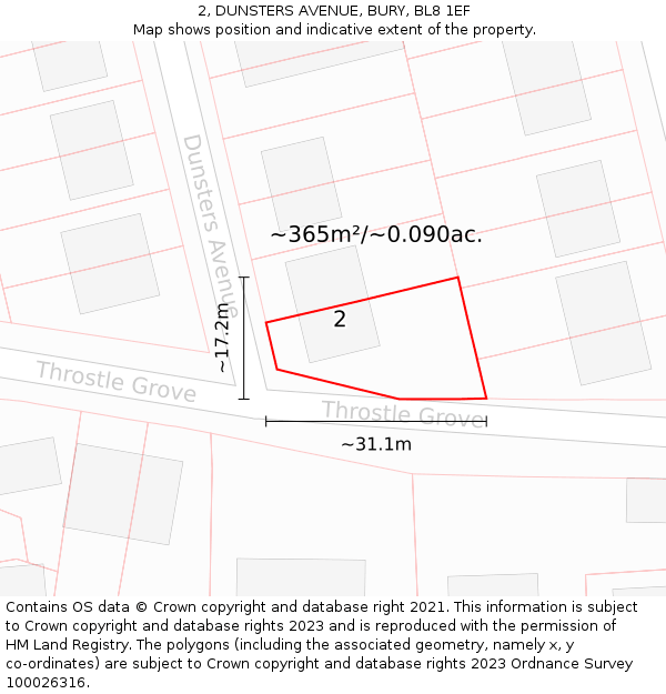 2, DUNSTERS AVENUE, BURY, BL8 1EF: Plot and title map