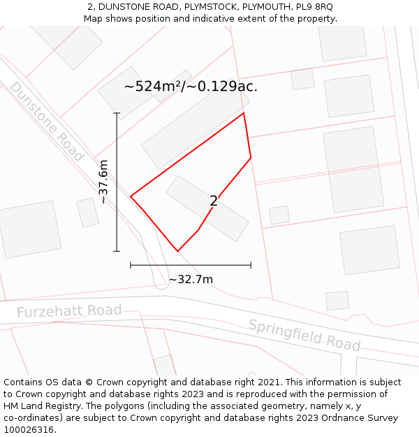 2, DUNSTONE ROAD, PLYMSTOCK, PLYMOUTH, PL9 8RQ: Plot and title map