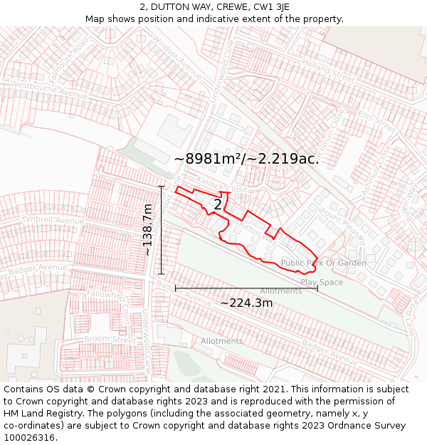 2, DUTTON WAY, CREWE, CW1 3JE: Plot and title map