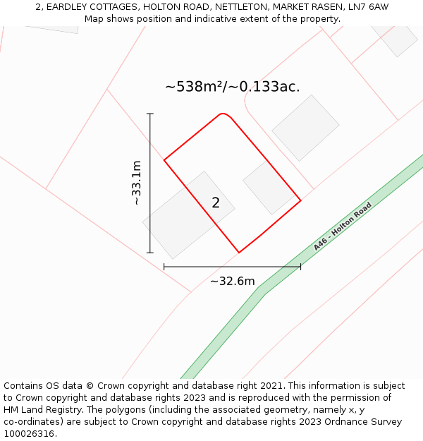 2, EARDLEY COTTAGES, HOLTON ROAD, NETTLETON, MARKET RASEN, LN7 6AW: Plot and title map