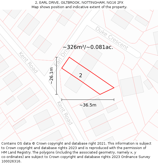 2, EARL DRIVE, GILTBROOK, NOTTINGHAM, NG16 2FX: Plot and title map