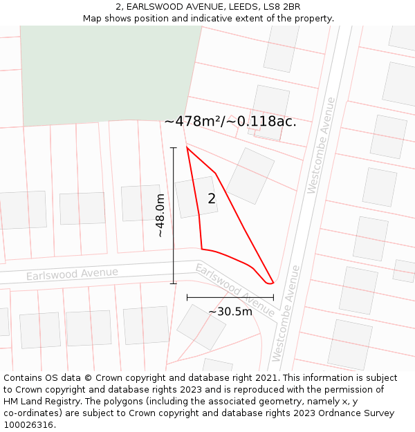 2, EARLSWOOD AVENUE, LEEDS, LS8 2BR: Plot and title map