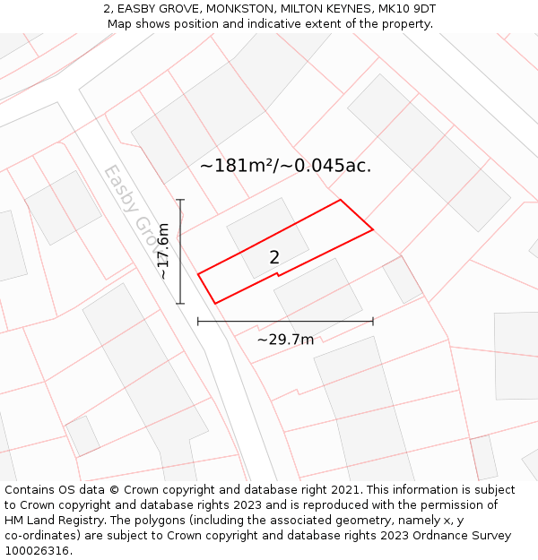 2, EASBY GROVE, MONKSTON, MILTON KEYNES, MK10 9DT: Plot and title map