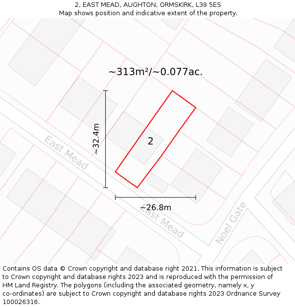 2, EAST MEAD, AUGHTON, ORMSKIRK, L39 5ES: Plot and title map