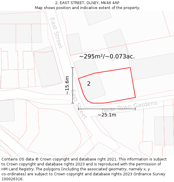 2, EAST STREET, OLNEY, MK46 4AP: Plot and title map