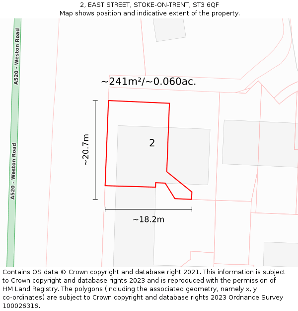 2, EAST STREET, STOKE-ON-TRENT, ST3 6QF: Plot and title map