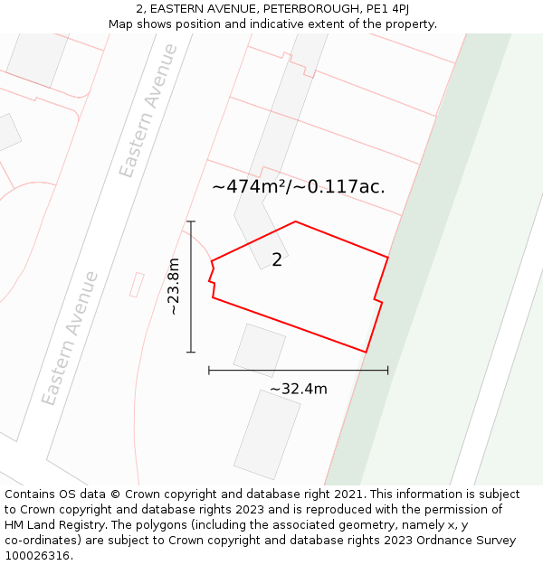 2, EASTERN AVENUE, PETERBOROUGH, PE1 4PJ: Plot and title map