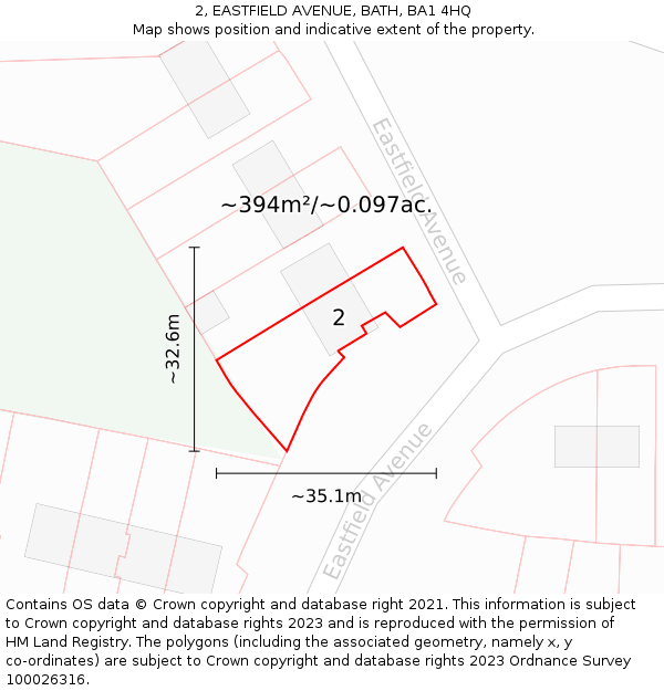 2, EASTFIELD AVENUE, BATH, BA1 4HQ: Plot and title map