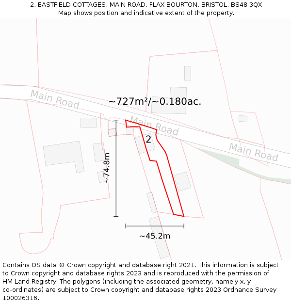 2, EASTFIELD COTTAGES, MAIN ROAD, FLAX BOURTON, BRISTOL, BS48 3QX: Plot and title map