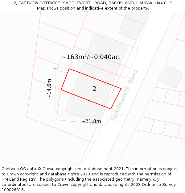 2, EASTVIEW COTTAGES, SADDLEWORTH ROAD, BARKISLAND, HALIFAX, HX4 0HS: Plot and title map