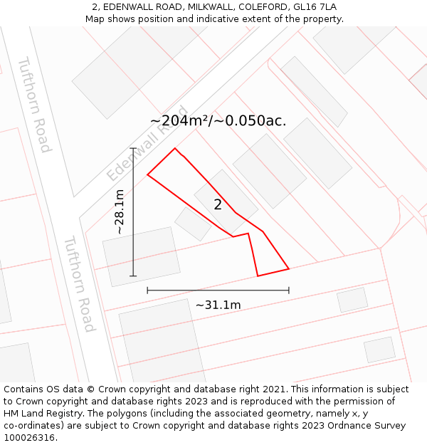 2, EDENWALL ROAD, MILKWALL, COLEFORD, GL16 7LA: Plot and title map