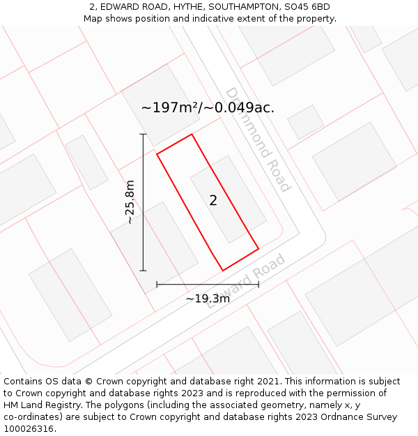 2, EDWARD ROAD, HYTHE, SOUTHAMPTON, SO45 6BD: Plot and title map