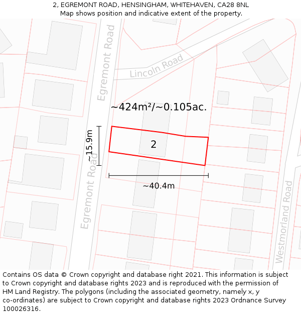 2, EGREMONT ROAD, HENSINGHAM, WHITEHAVEN, CA28 8NL: Plot and title map