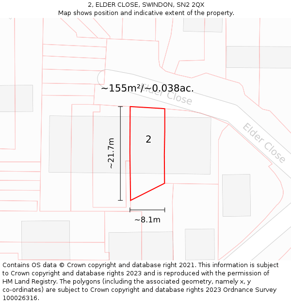 2, ELDER CLOSE, SWINDON, SN2 2QX: Plot and title map