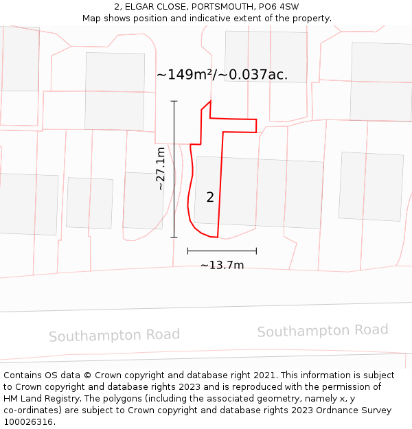 2, ELGAR CLOSE, PORTSMOUTH, PO6 4SW: Plot and title map