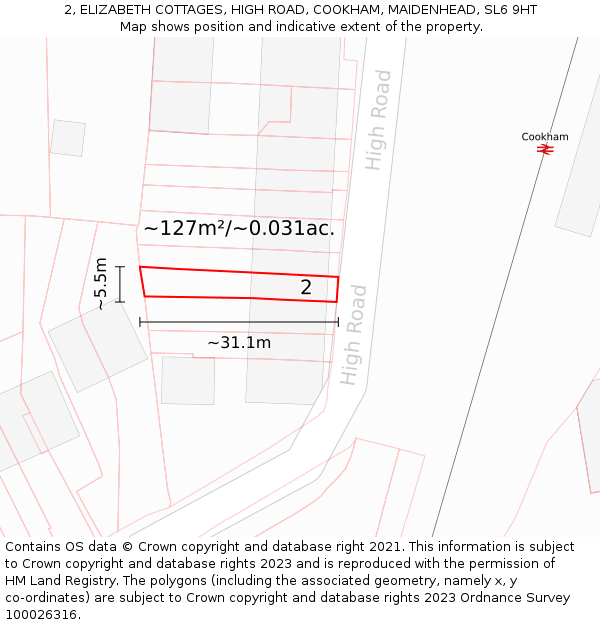 2, ELIZABETH COTTAGES, HIGH ROAD, COOKHAM, MAIDENHEAD, SL6 9HT: Plot and title map