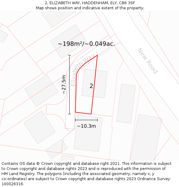 2, ELIZABETH WAY, HADDENHAM, ELY, CB6 3SF: Plot and title map