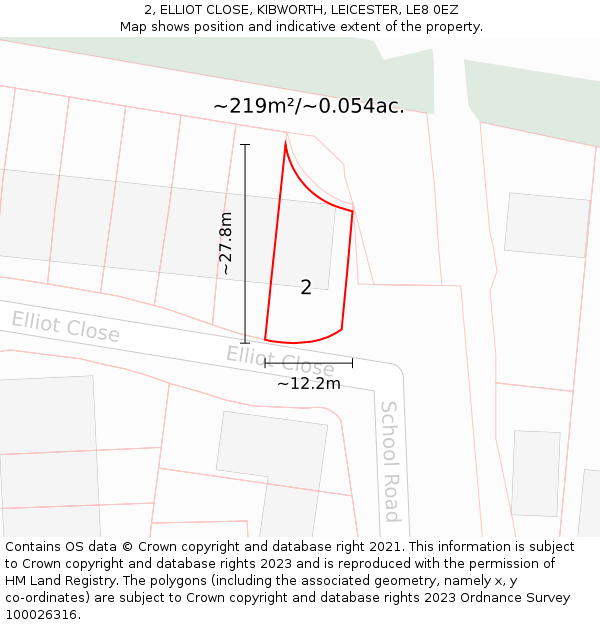 2, ELLIOT CLOSE, KIBWORTH, LEICESTER, LE8 0EZ: Plot and title map