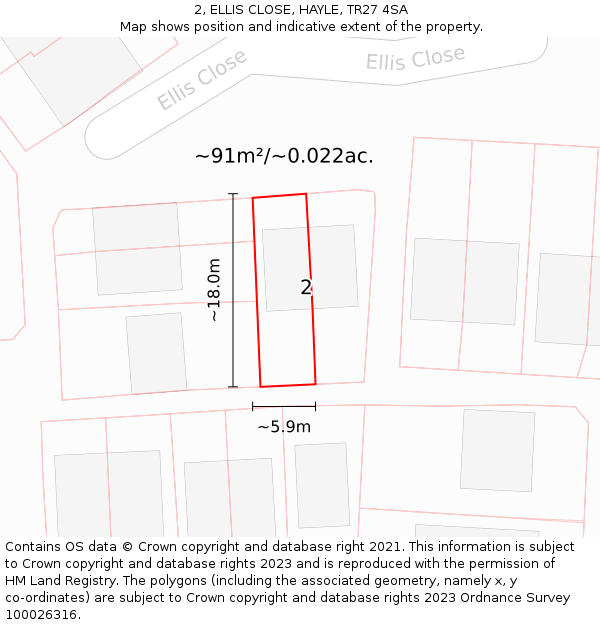 2, ELLIS CLOSE, HAYLE, TR27 4SA: Plot and title map