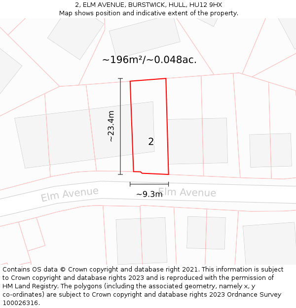 2, ELM AVENUE, BURSTWICK, HULL, HU12 9HX: Plot and title map